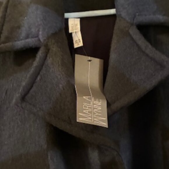 Marla Wynne-Designer. Navy Blue/Black block pattern 3/4 length Wool Jacket 1X - Picture 4 of 7